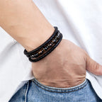 Fortune Jewel Tiger Eye Lava Rock Hematite Black Onyx Bead Positive Leather Bracelet