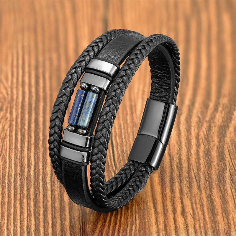 Fortune Jewel Tiger Eye Lazurite Hematite Picture Jasper Black Onyx Strength Multi-layer Leather Bracelet