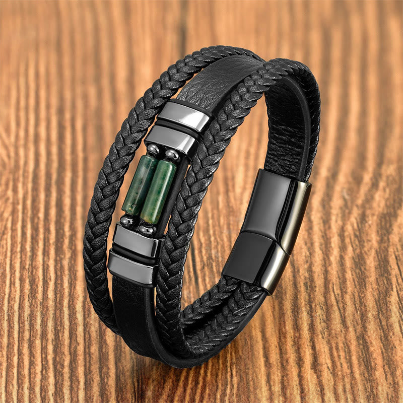 Fortune Jewel Tiger Eye Lazurite Hematite Picture Jasper Black Onyx Strength Multi-layer Leather Bracelet
