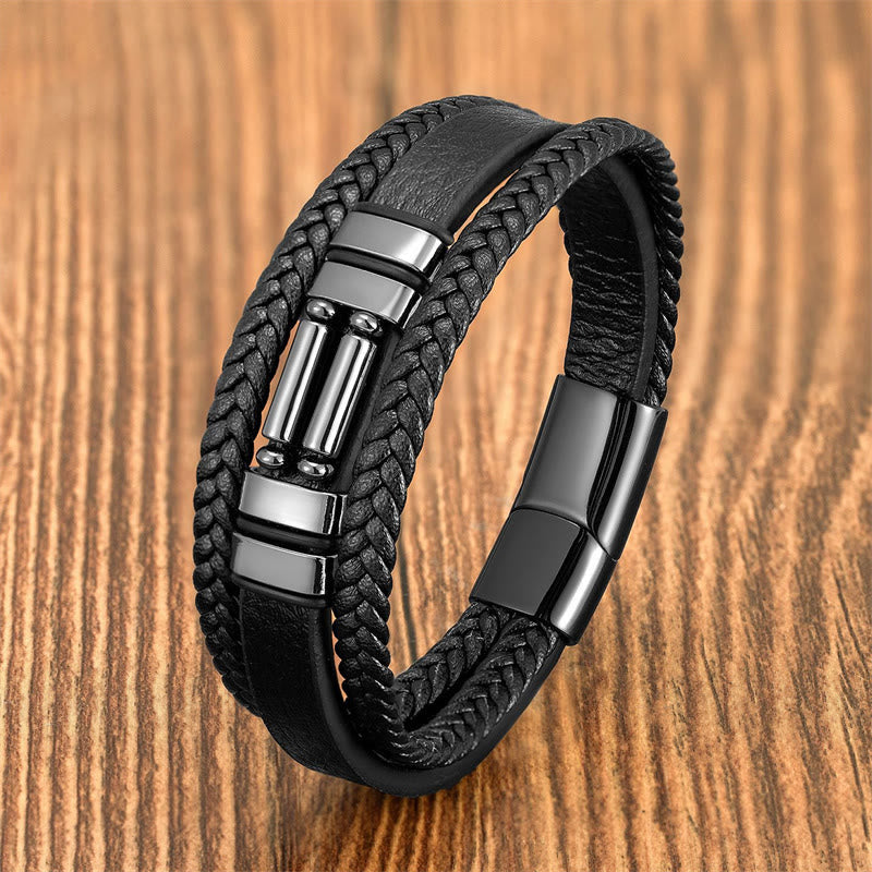 Fortune Jewel Tiger Eye Lazurite Hematite Picture Jasper Black Onyx Strength Multi-layer Leather Bracelet