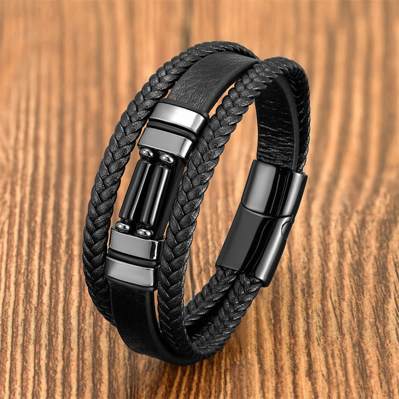 Fortune Jewel Tiger Eye Lazurite Hematite Picture Jasper Black Onyx Strength Multi-layer Leather Bracelet