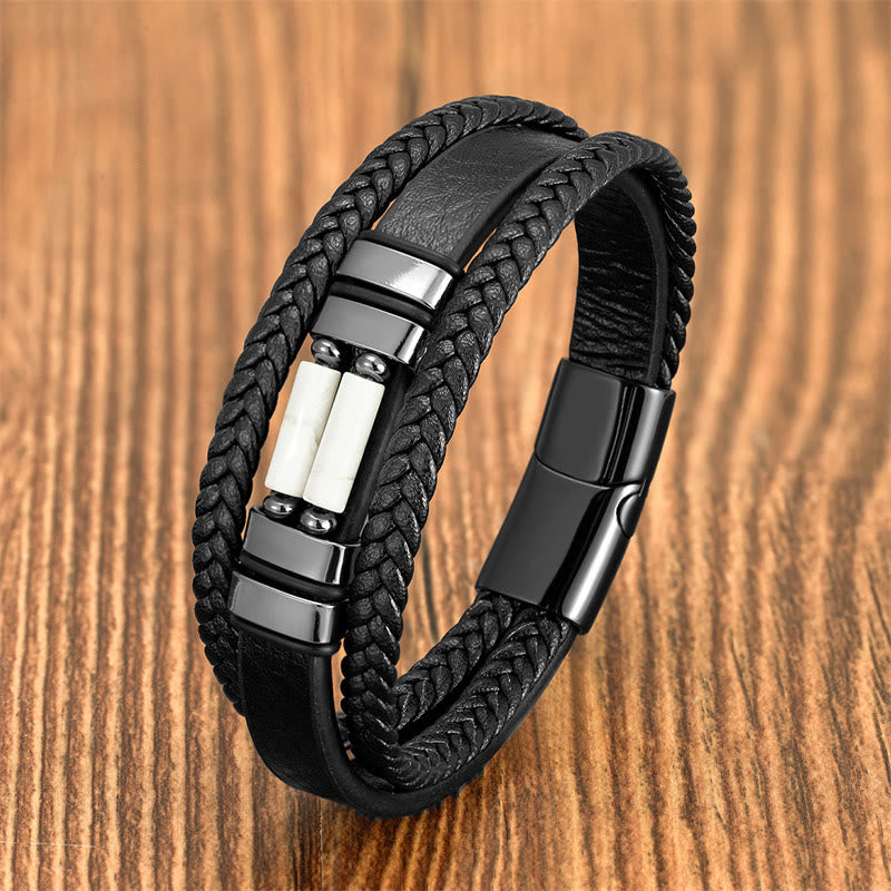 Fortune Jewel Tiger Eye Lazurite Hematite Picture Jasper Black Onyx Strength Multi-layer Leather Bracelet