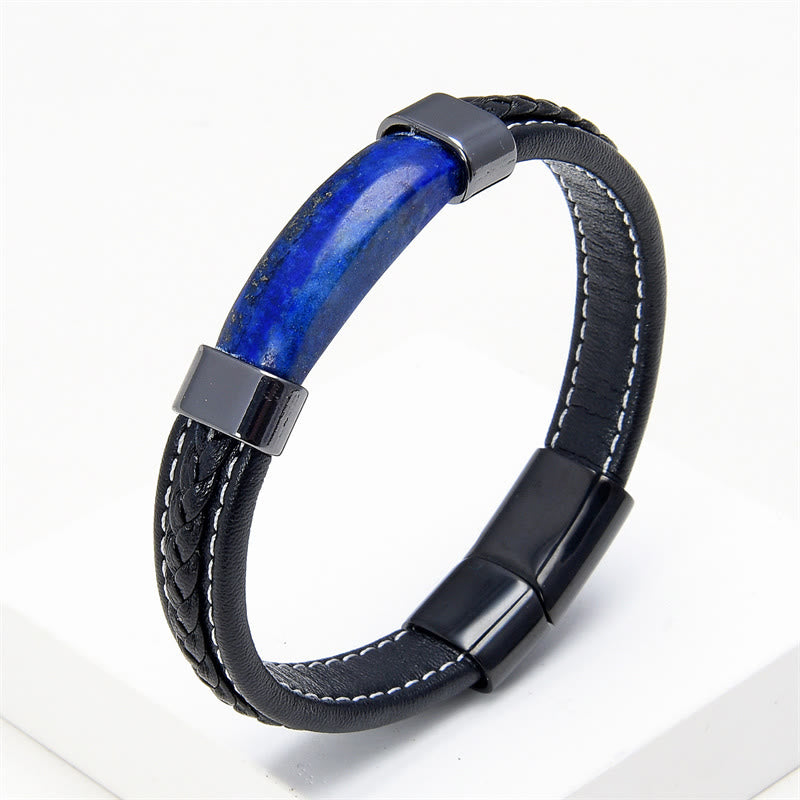 Fortune Jewel Lazurite Tiger Eye Rhodonite Hematite Black Onyx Stone Balance Leather Bracelet