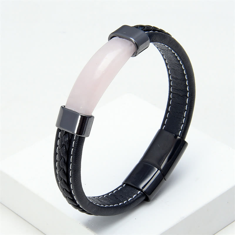 Fortune Jewel Lazurite Tiger Eye Rhodonite Hematite Black Onyx Stone Balance Leather Bracelet