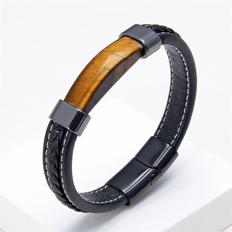 Fortune Jewel Lazurite Tiger Eye Rhodonite Hematite Black Onyx Stone Balance Leather Bracelet