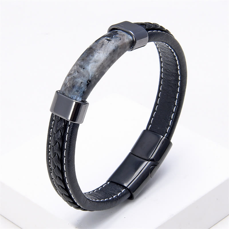 Fortune Jewel Lazurite Tiger Eye Rhodonite Hematite Black Onyx Stone Balance Leather Bracelet