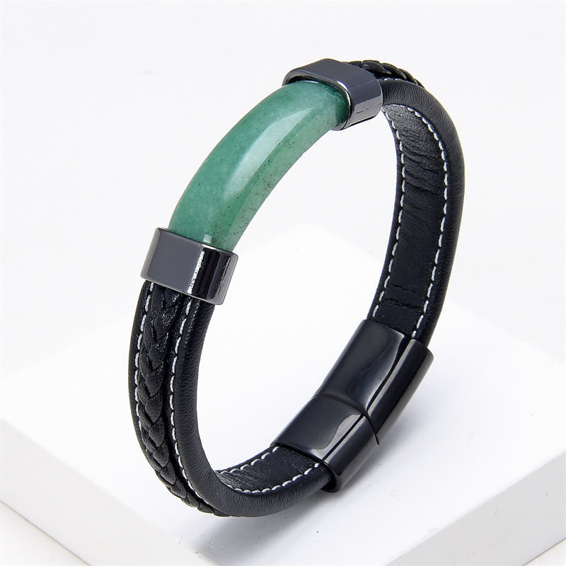 Fortune Jewel Lazurite Tiger Eye Rhodonite Hematite Black Onyx Stone Balance Leather Bracelet