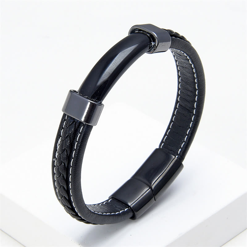 Fortune Jewel Lazurite Tiger Eye Rhodonite Hematite Black Onyx Stone Balance Leather Bracelet