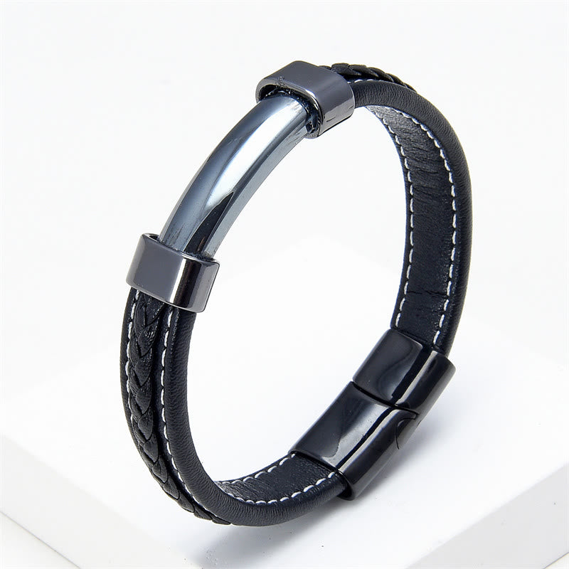Fortune Jewel Lazurite Tiger Eye Rhodonite Hematite Black Onyx Stone Balance Leather Bracelet