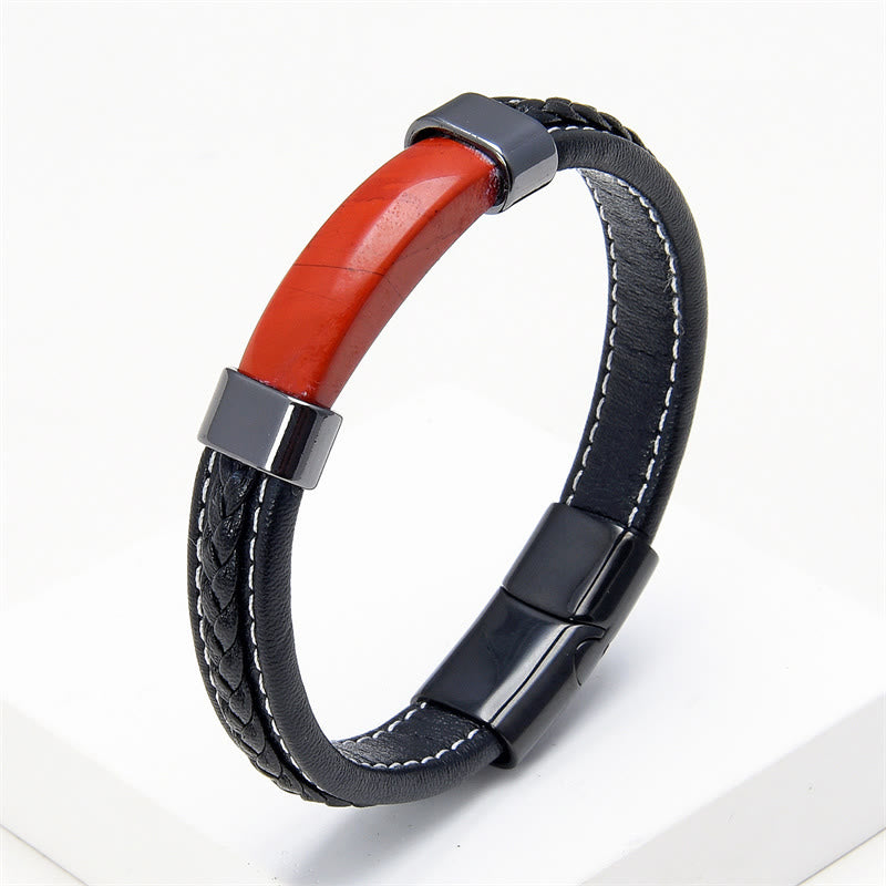 Fortune Jewel Lazurite Tiger Eye Rhodonite Hematite Black Onyx Stone Balance Leather Bracelet