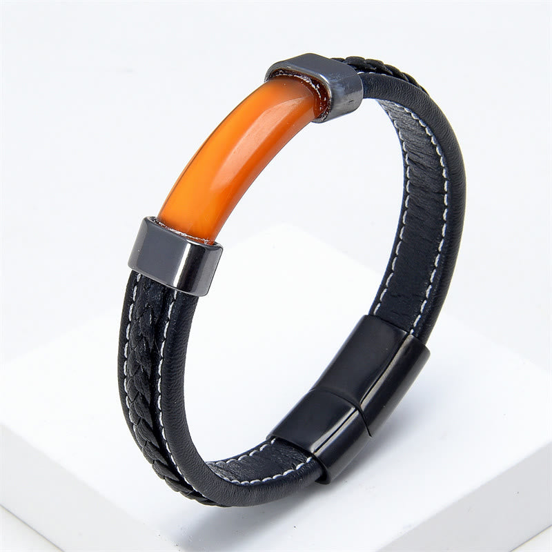 Fortune Jewel Lazurite Tiger Eye Rhodonite Hematite Black Onyx Stone Balance Leather Bracelet