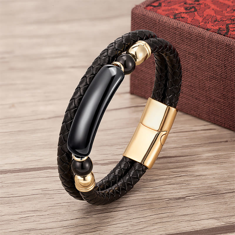 Fortune Jewel Green Aventurine Tiger Eye Green Agate Black Onyx Hematite Stone Luck Leather Magnetic Buckle Bracelet
