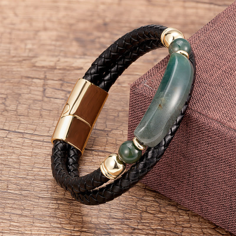 Fortune Jewel Green Aventurine Tiger Eye Green Agate Black Onyx Hematite Stone Luck Leather Magnetic Buckle Bracelet
