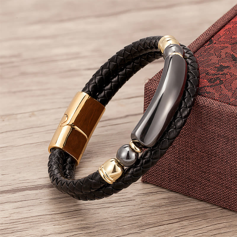 Fortune Jewel Green Aventurine Tiger Eye Green Agate Black Onyx Hematite Stone Luck Leather Magnetic Buckle Bracelet