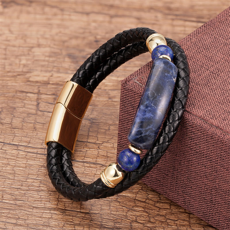 Fortune Jewel Green Aventurine Tiger Eye Green Agate Black Onyx Hematite Stone Luck Leather Magnetic Buckle Bracelet
