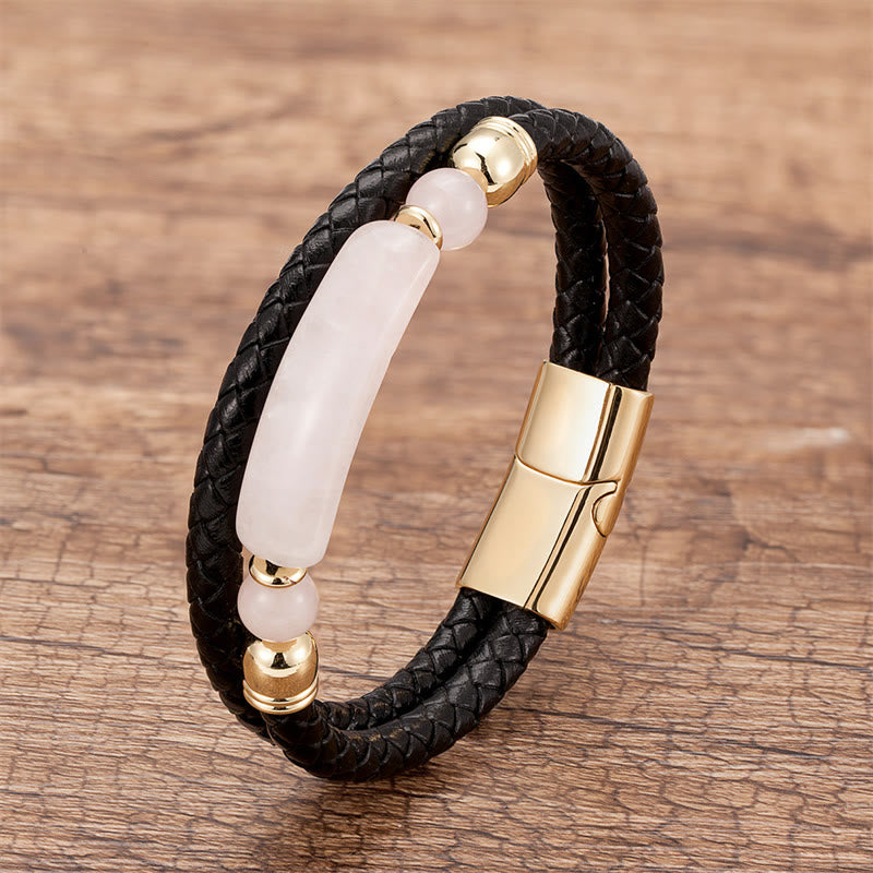 Fortune Jewel Green Aventurine Tiger Eye Green Agate Black Onyx Hematite Stone Luck Leather Magnetic Buckle Bracelet