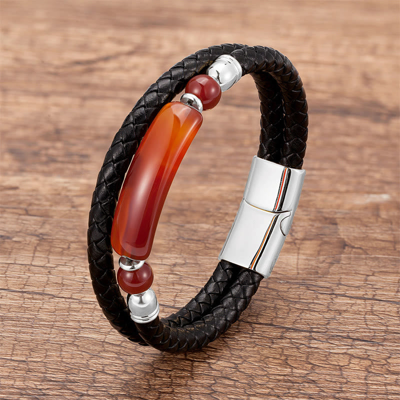 Fortune Jewel Green Aventurine Tiger Eye Green Agate Black Onyx Hematite Stone Luck Leather Magnetic Buckle Bracelet