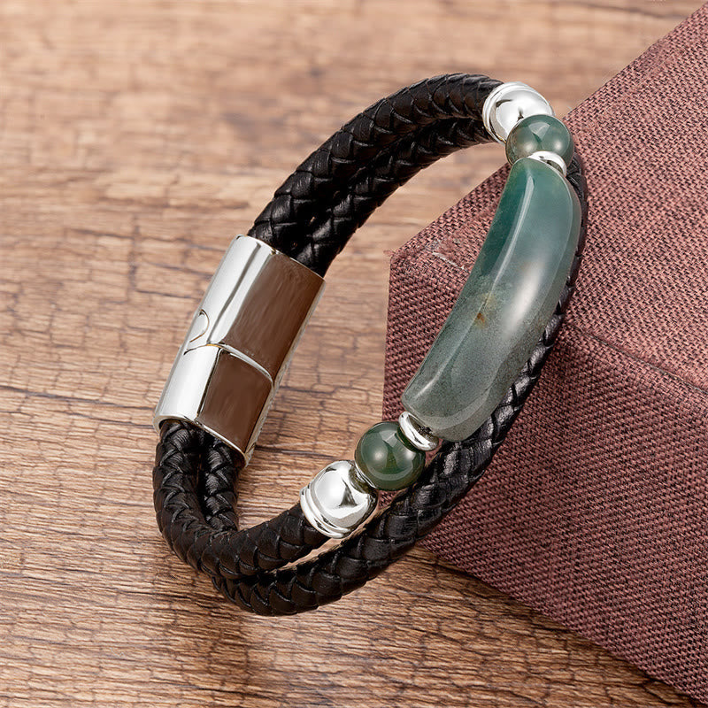 Fortune Jewel Green Aventurine Tiger Eye Green Agate Black Onyx Hematite Stone Luck Leather Magnetic Buckle Bracelet