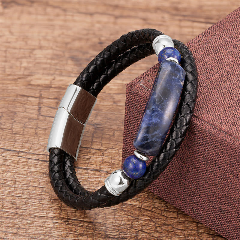 Fortune Jewel Green Aventurine Tiger Eye Green Agate Black Onyx Hematite Stone Luck Leather Magnetic Buckle Bracelet
