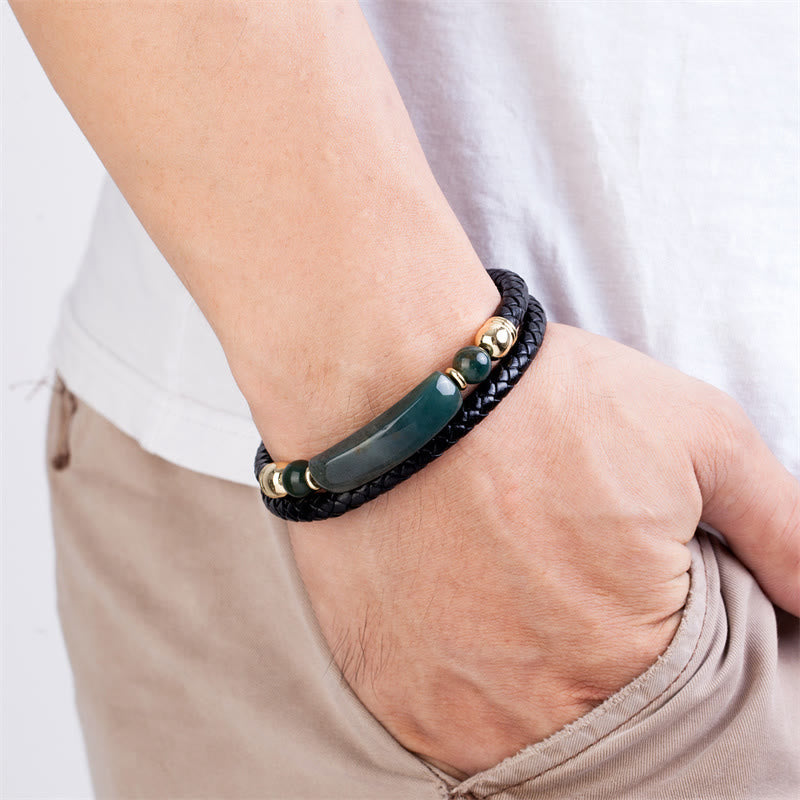 Fortune Jewel Green Aventurine Tiger Eye Green Agate Black Onyx Hematite Stone Luck Leather Magnetic Buckle Bracelet
