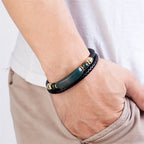 Fortune Jewel Green Aventurine Tiger Eye Green Agate Black Onyx Hematite Stone Luck Leather Magnetic Buckle Bracelet