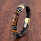 Fortune Jewel Tiger Eye Stone Clear Thinking Leather Buckle Bracelet