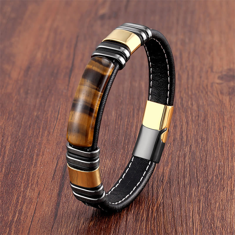 Fortune Jewel Tiger Eye Stone Clear Thinking Leather Buckle Bracelet