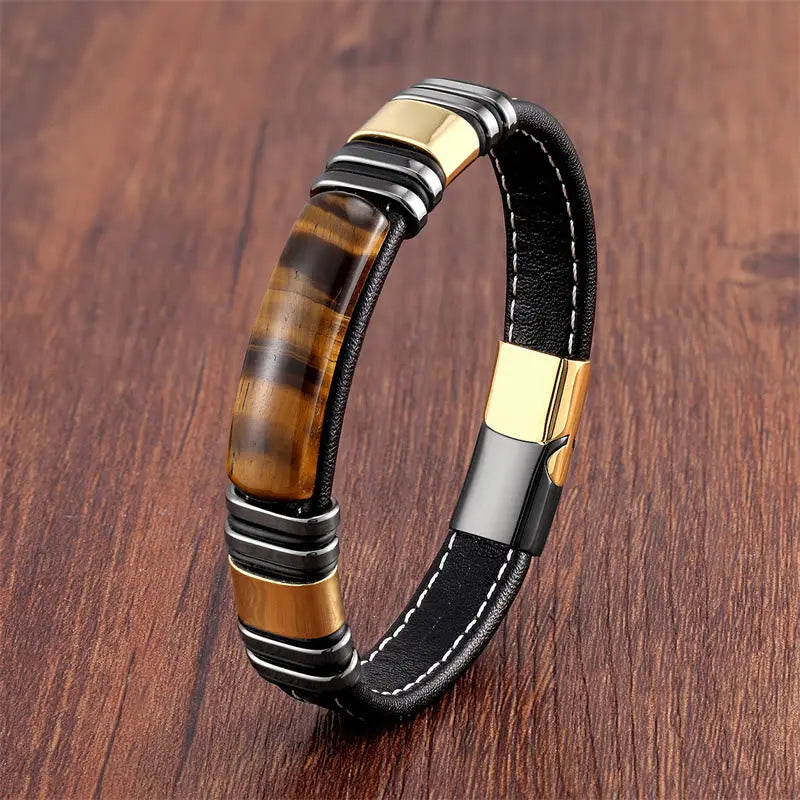 Fortune Jewel "Wishing You Courage and Focus" Tiger Eye Leather Bracelet Includes Gift Message Card Fortune Jewel