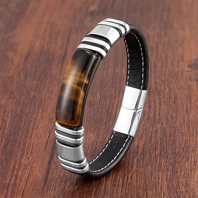 Fortune Jewel Tiger Eye Stone Clear Thinking Leather Buckle Bracelet