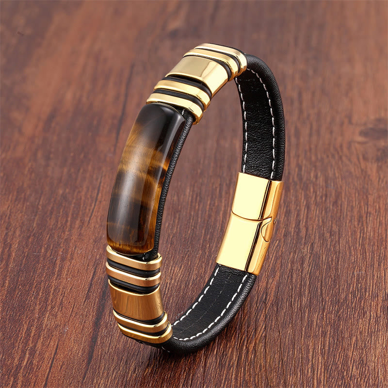 Fortune Jewel Tiger Eye Stone Clear Thinking Leather Buckle Bracelet