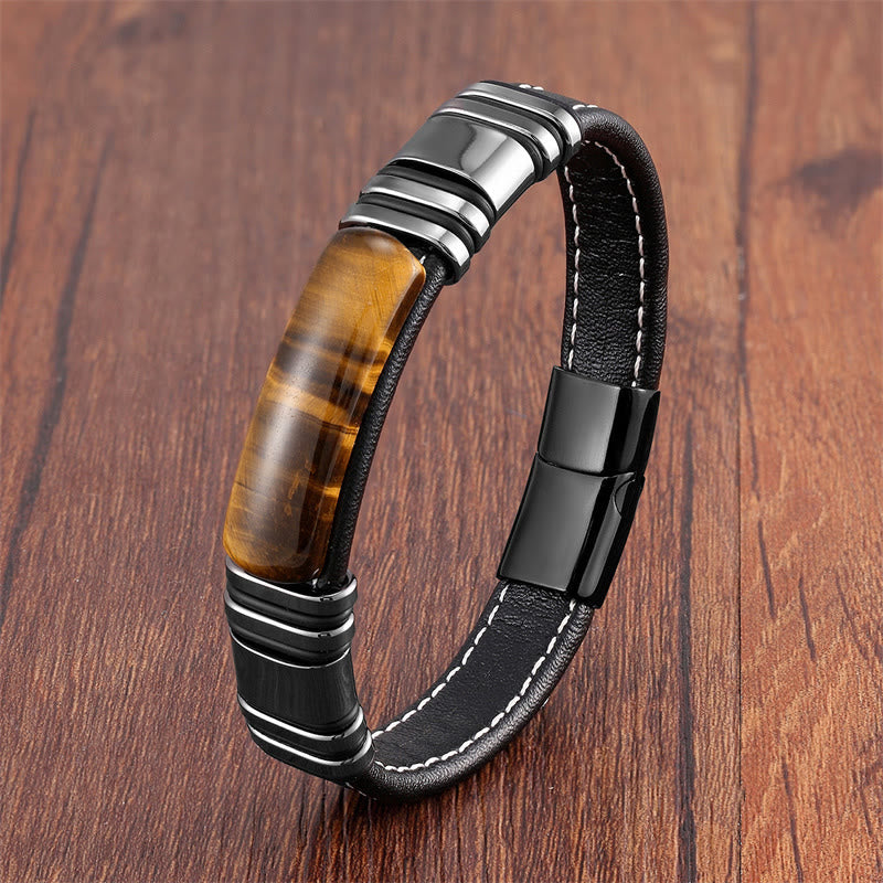 Fortune Jewel Tiger Eye Stone Clear Thinking Leather Buckle Bracelet
