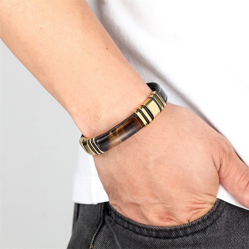 Fortune Jewel Tiger Eye Stone Clear Thinking Leather Buckle Bracelet