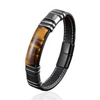 Fortune Jewel Tiger Eye Stone Clear Thinking Leather Buckle Bracelet