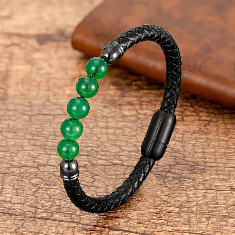 Fortune Jewel Blue Agate Tiger Eye Lava Rock Black Onyx Lazurite Bead Protection Leather Bracelet