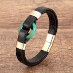 Fortune Jewel Round Green Aventurine Black Onyx Hematite Agate Rose Quartz Stone Balance Leather Magnetic Buckle Bracelet