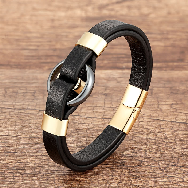 Fortune Jewel Round Green Aventurine Black Onyx Hematite Agate Rose Quartz Stone Balance Leather Magnetic Buckle Bracelet