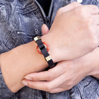 Fortune Jewel Round Green Aventurine Black Onyx Hematite Agate Rose Quartz Stone Balance Leather Magnetic Buckle Bracelet