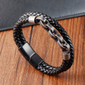 Fortune Jewel Chain Design Titanium Steel Balance Leather Braided Buckle Bracelet