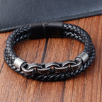 Fortune Jewel Chain Design Titanium Steel Balance Leather Braided Buckle Bracelet