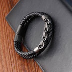 Fortune Jewel Chain Design Titanium Steel Balance Leather Braided Buckle Bracelet