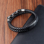 Fortune Jewel Chain Design Titanium Steel Balance Leather Braided Buckle Bracelet