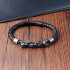 Fortune Jewel Chain Design Titanium Steel Balance Leather Braided Buckle Bracelet