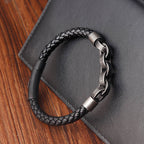 Fortune Jewel Chain Design Titanium Steel Balance Leather Braided Buckle Bracelet