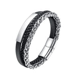 Fortune Jewel Multi-layered Titanium Steel Calm Leather Buckle Bracelet