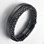Fortune Jewel Multi-layered Titanium Steel Calm Leather Buckle Bracelet