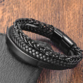 Fortune Jewel Multi-layered Titanium Steel Calm Leather Buckle Bracelet
