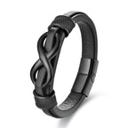 Fortune Jewel Endless Knot Infinity Symbol Design Titanium Steel Balance Leather Buckle Bracelet