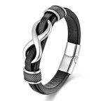 Fortune Jewel Endless Knot Infinity Symbol Design Titanium Steel Balance Leather Buckle Bracelet