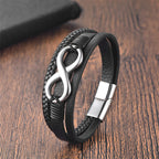 Fortune Jewel Eternal Endless Knot Infinity Symbol Titanium Steel Calm Leather Buckle Bracelet