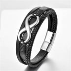 Fortune Jewel Eternal Endless Knot Infinity Symbol Titanium Steel Calm Leather Buckle Bracelet